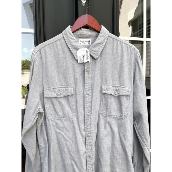 Zombie Killer Designs The Beatles Shirt XL Gray Chambray Button Down Long Sleeve - Picture 4 of 10